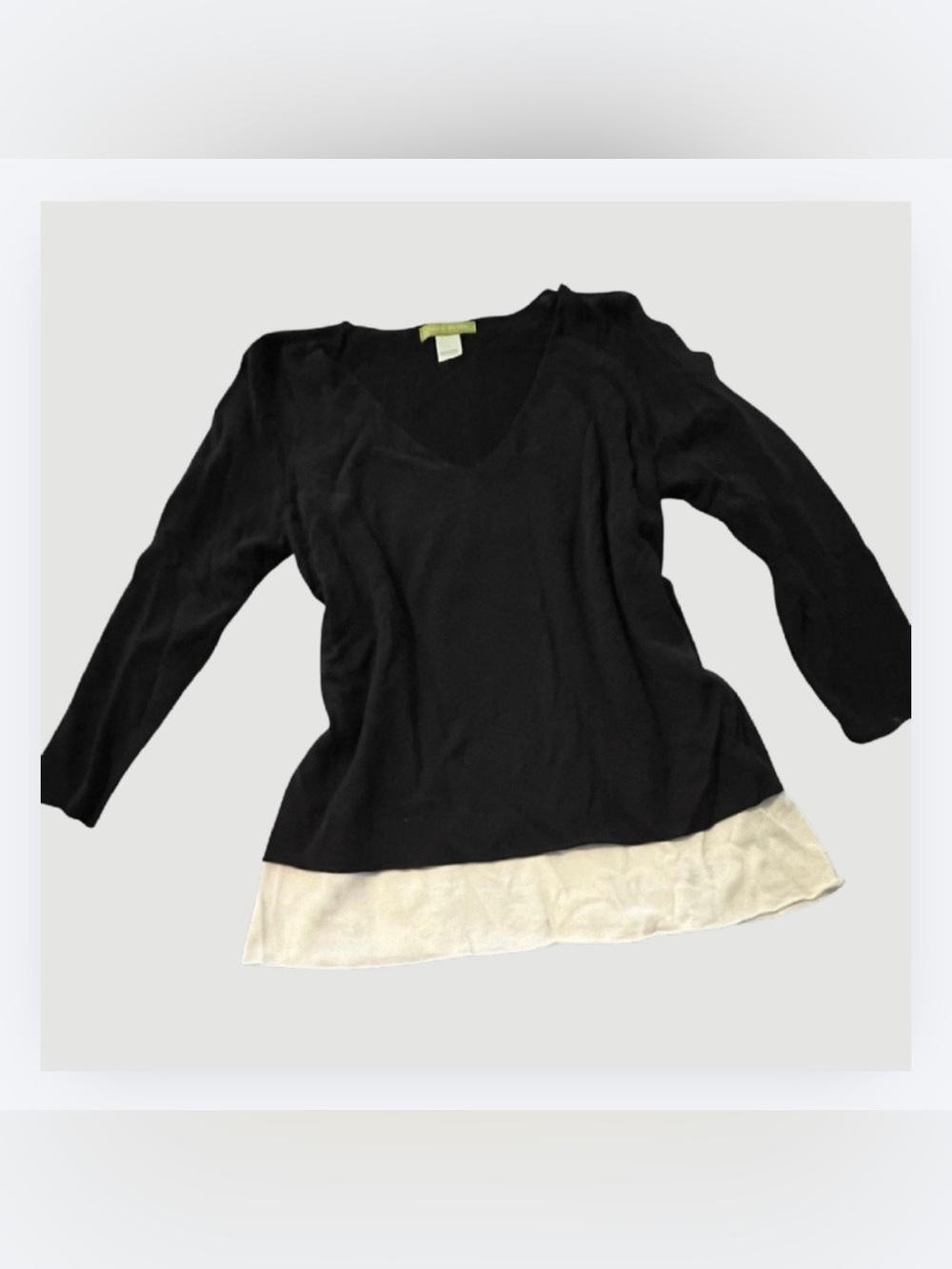 Sigrid Olsen Black and Ivory Layering Lightweight Sweater, Size Large